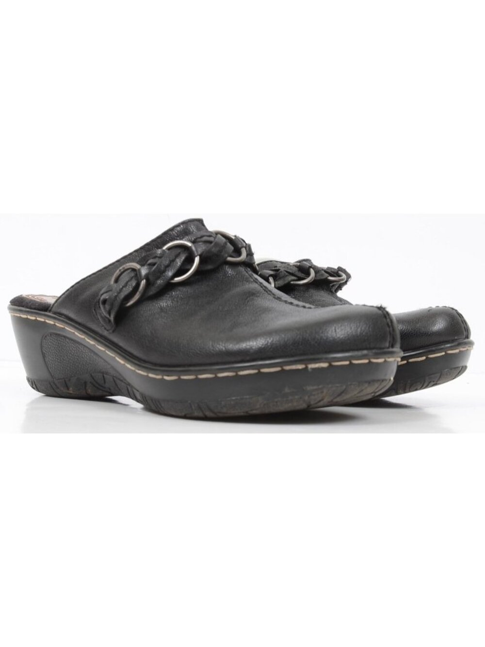 Baretraps Quartet Womens 8.5 Black Leather Mule Clog  Slip On Wedge Boho Western